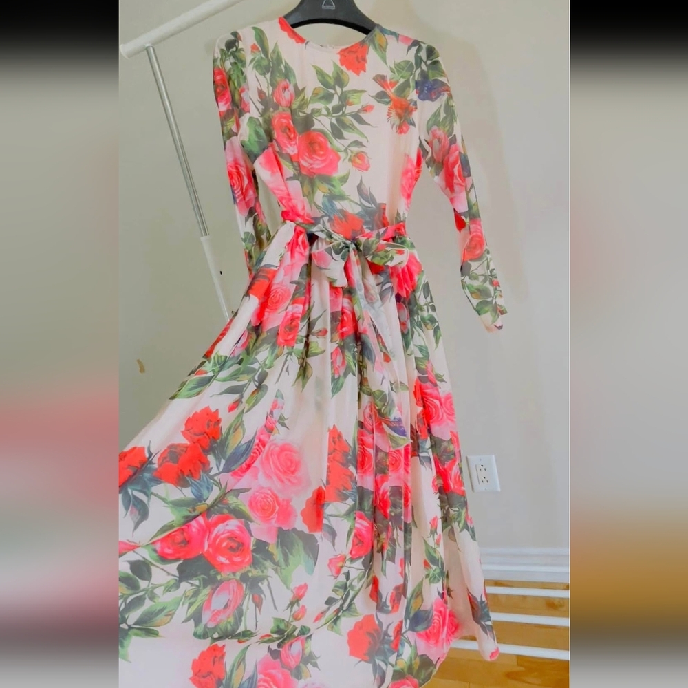 Floral Rosebud Print Long Sleeve Dress/Tea Party